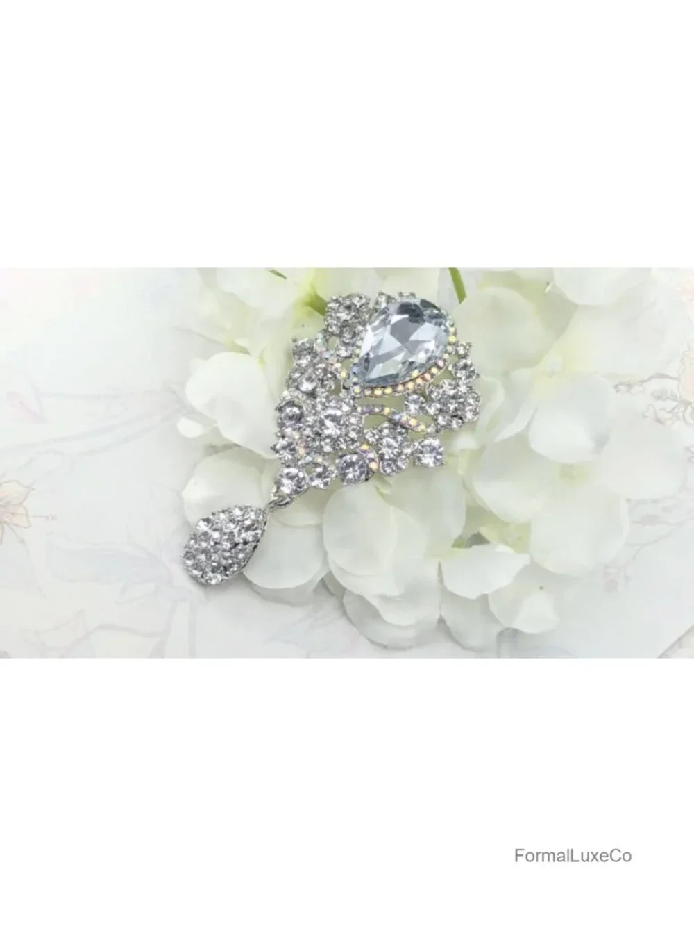 Large Rhinestone Floral Brooch Pin for Jackets, Suits, Wedding - 3.8
